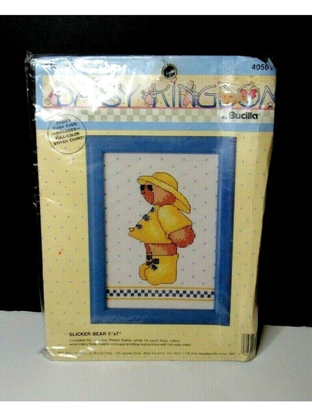 Bucilla Daisy Kingdom Cross Stitch Kit Slicker Bear Raincoat 1991